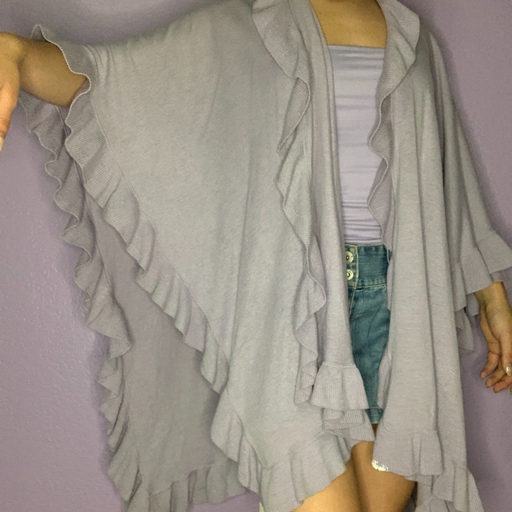 Ruffled purple poncho coverup